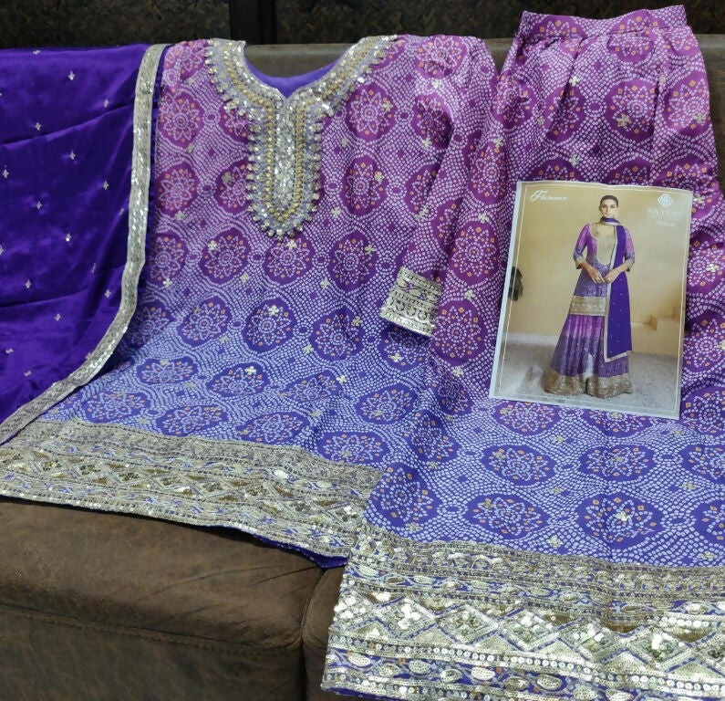 Vastranavya Bandhej Printed Chinon Chiffon Embroidered Sequins Pakistani Suit  Grab2Buy Vastranavya Grab2Buy
