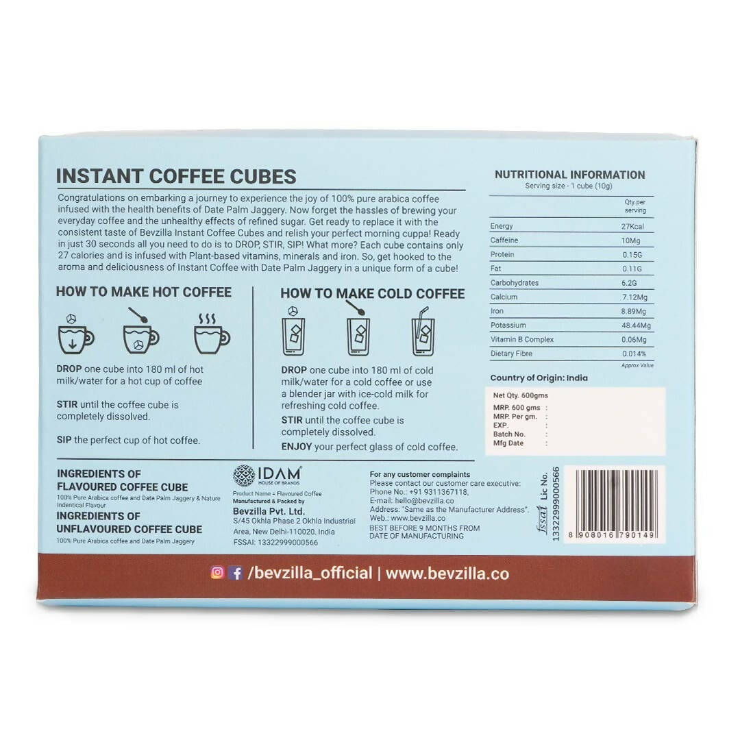 Bevzilla Instant Coffee Cubes Pack with Organic Date Palm Jaggery - Creamy Vanilla 