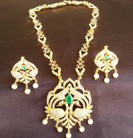 Latest Multicolor AD Peacock Bridal Necklace Set