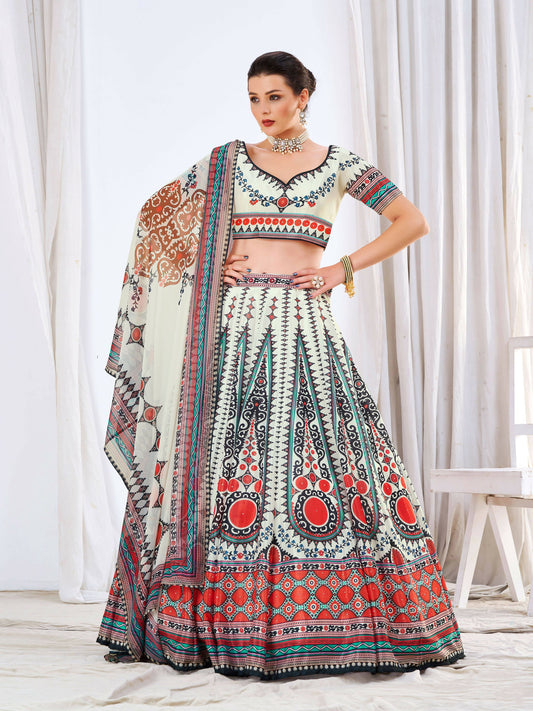 Wedding Designer White Chinon Lehengha Choli - Anbazaar - Grab2buy