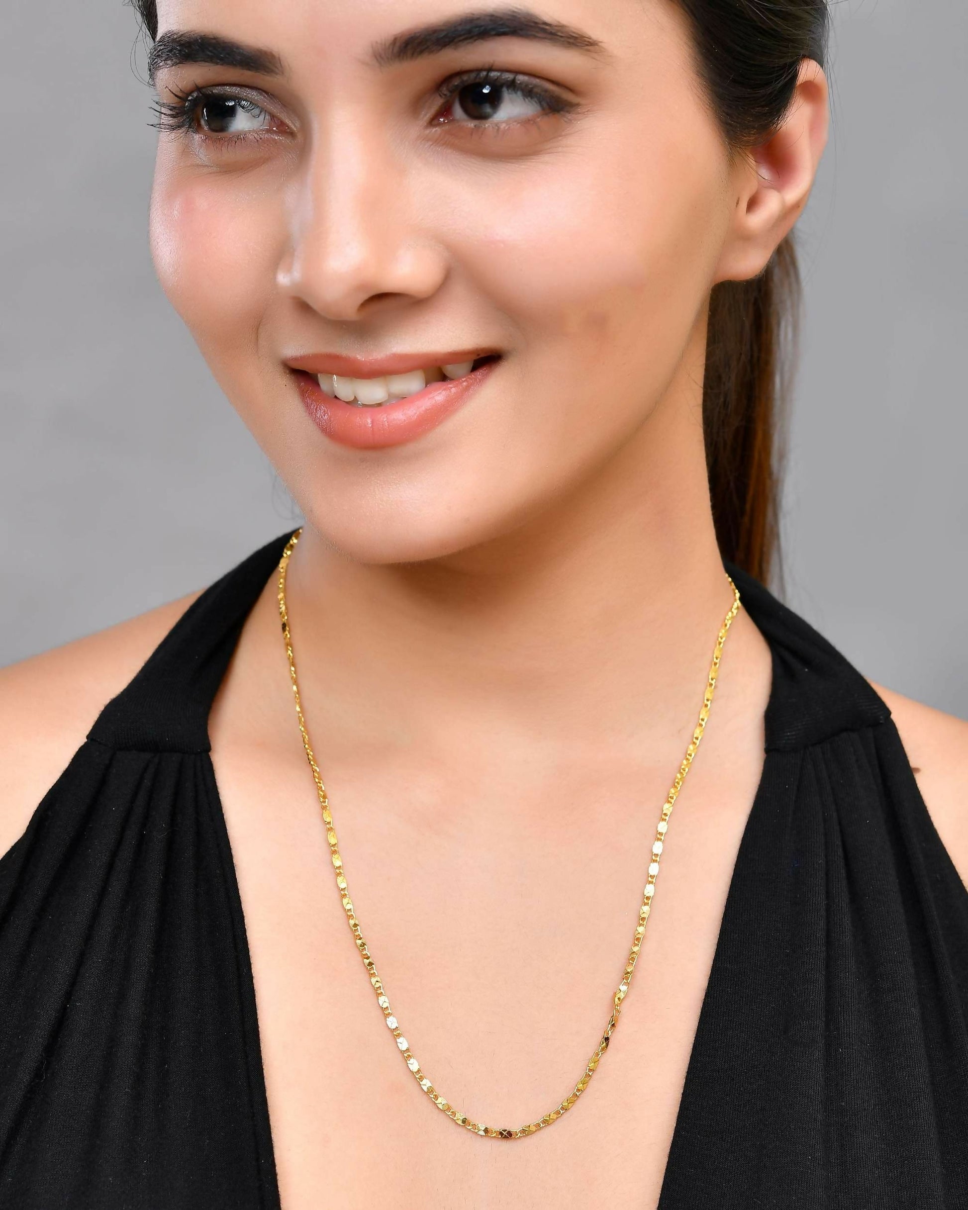VOJ Gold-Polished Biscuit Shaped Chain For Women 
