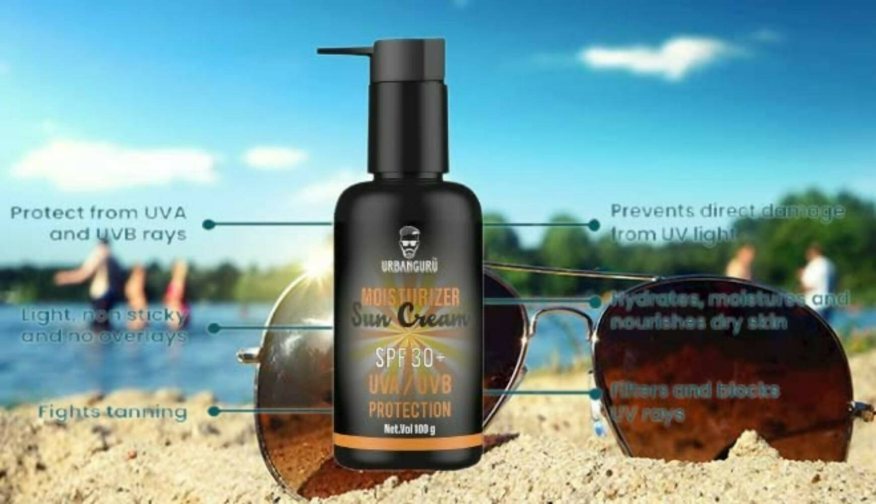 Urbanguru Men's Daily Glow Sunscreen & Moisaturizer SPF30+ UVA/UVB Sun Protection  Grab2Buy Urbanguru Grab2Buy