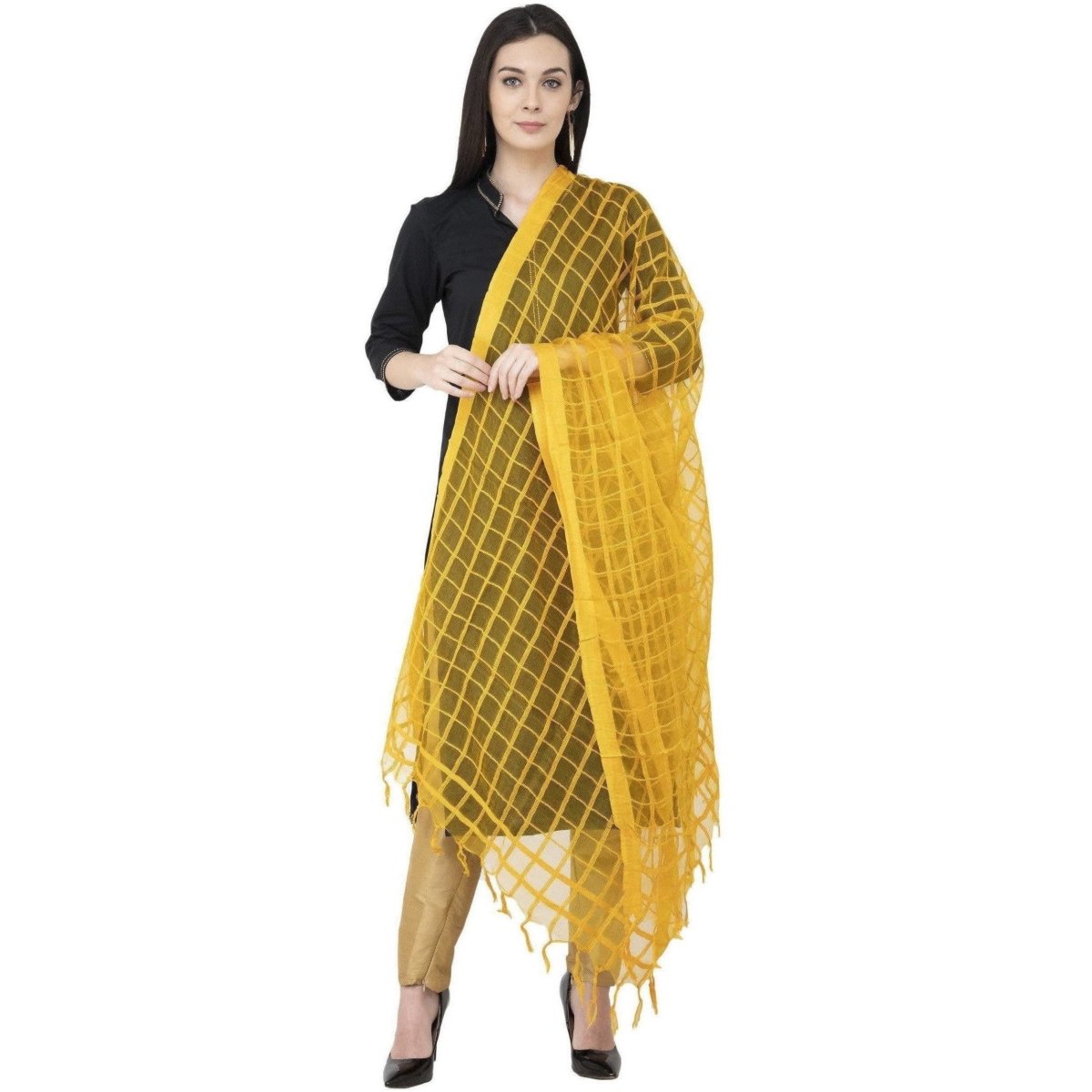 A R Silk Cotton Square Regular Dupatta Yellow Color Dupatta or Chunni 