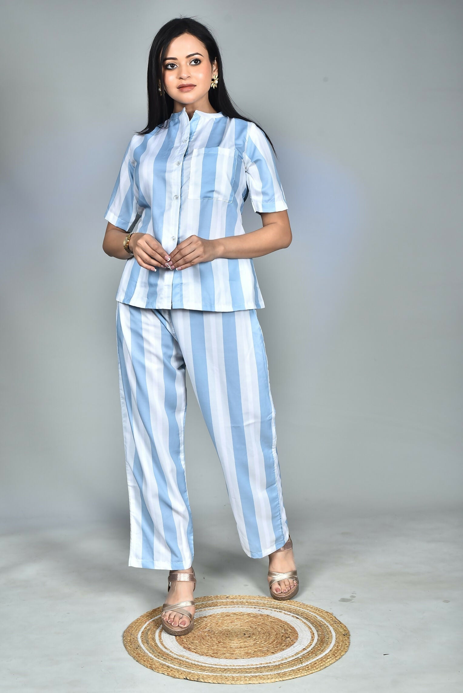 Morchari Digital Print Semi Muslin Co-Ord Set Top & Trouser-Multicolor 