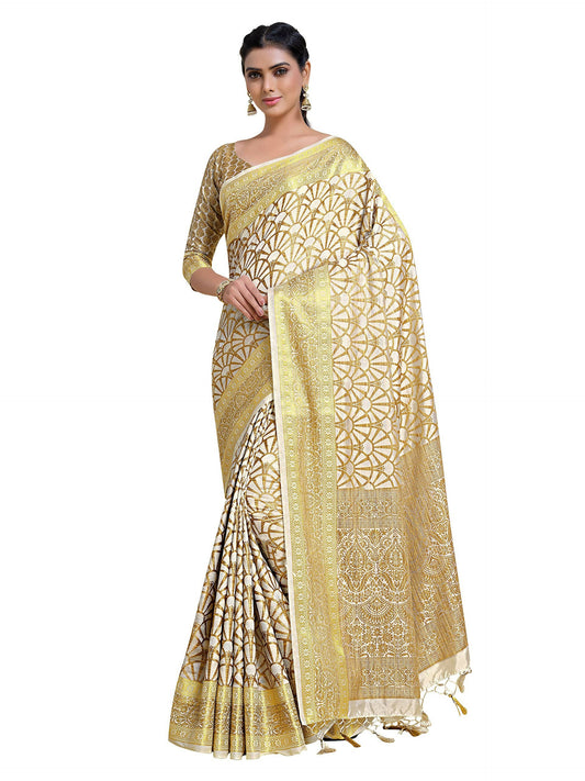 Mimosa Women's Off-White Kanjivaram Art Silk Saree