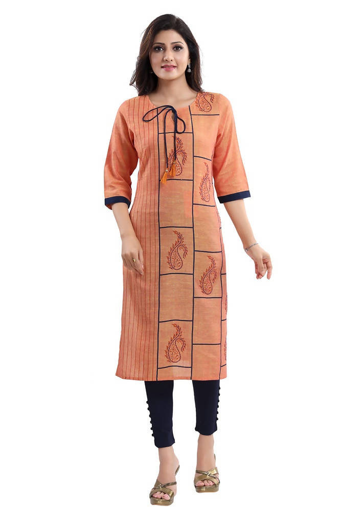 Snehal Creations Saffron Gold South Cotton Block Print Kurta