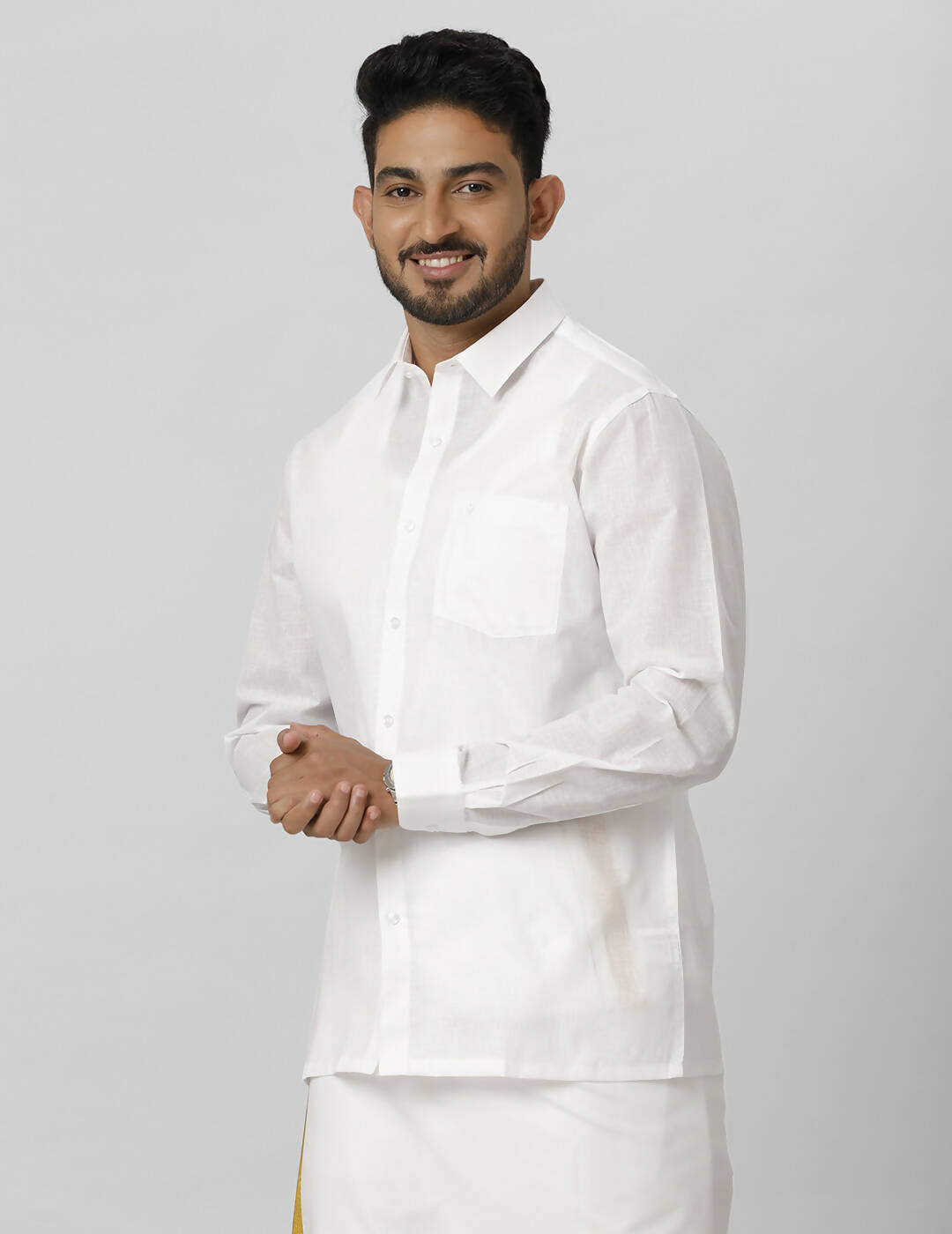 Ramraj Cotton Mens Full Sleeve Formal Poly Cotton White Shirt 