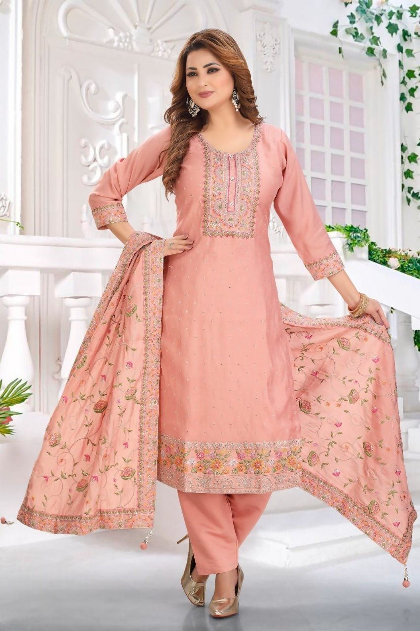 Joban Fashion Silk Peach Color Kurta Set