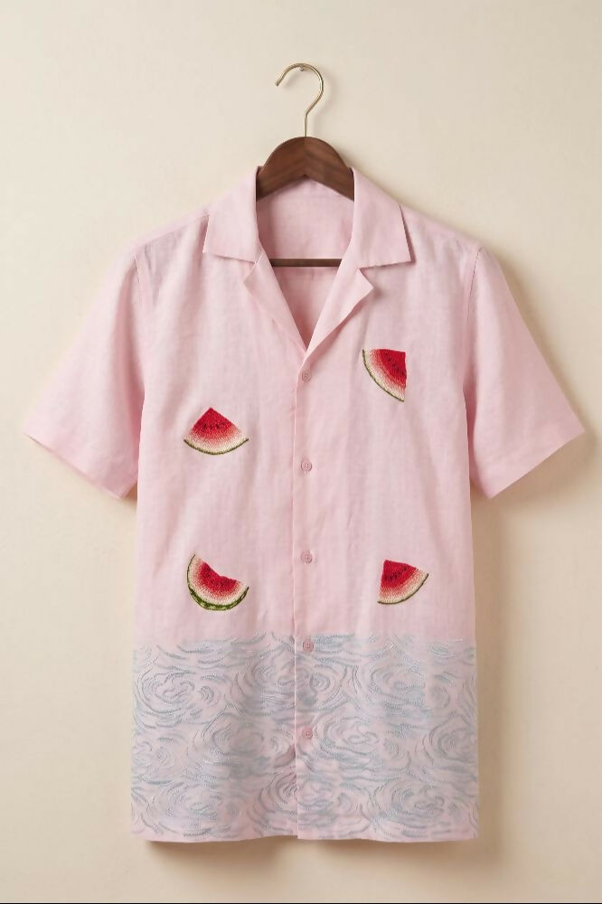 Melon — White Embroidered Linen Shirt by Hilo Design