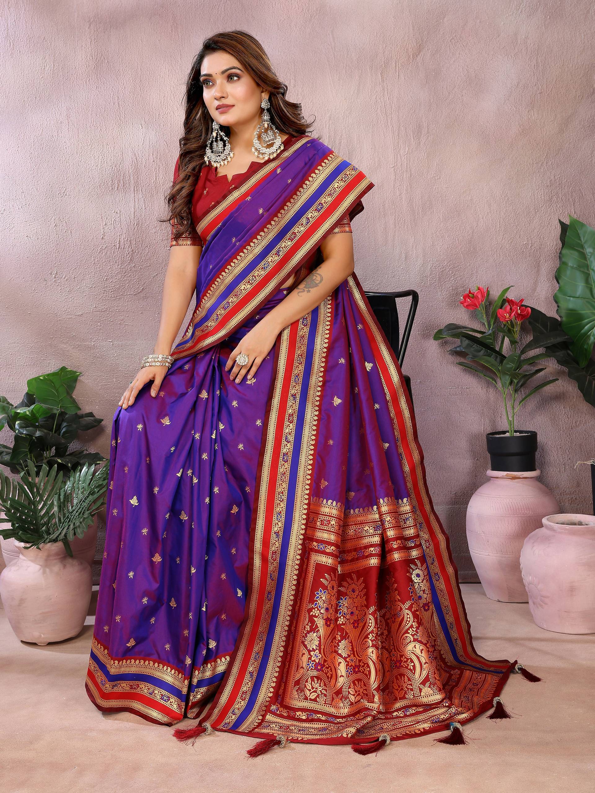 Aastha Fashion Purple Kalamkari Silk Weaving Saree