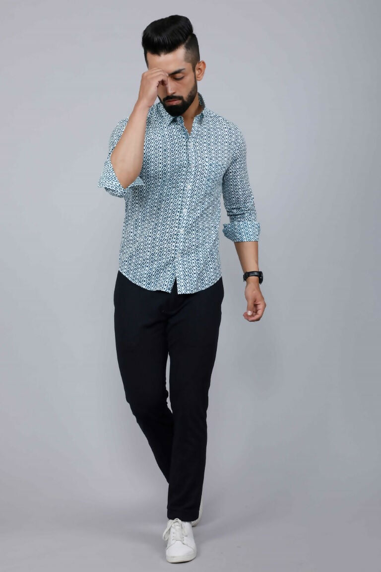 Miravan Men's White & Blue Premium Cotton Floral Print Casual Shirt 