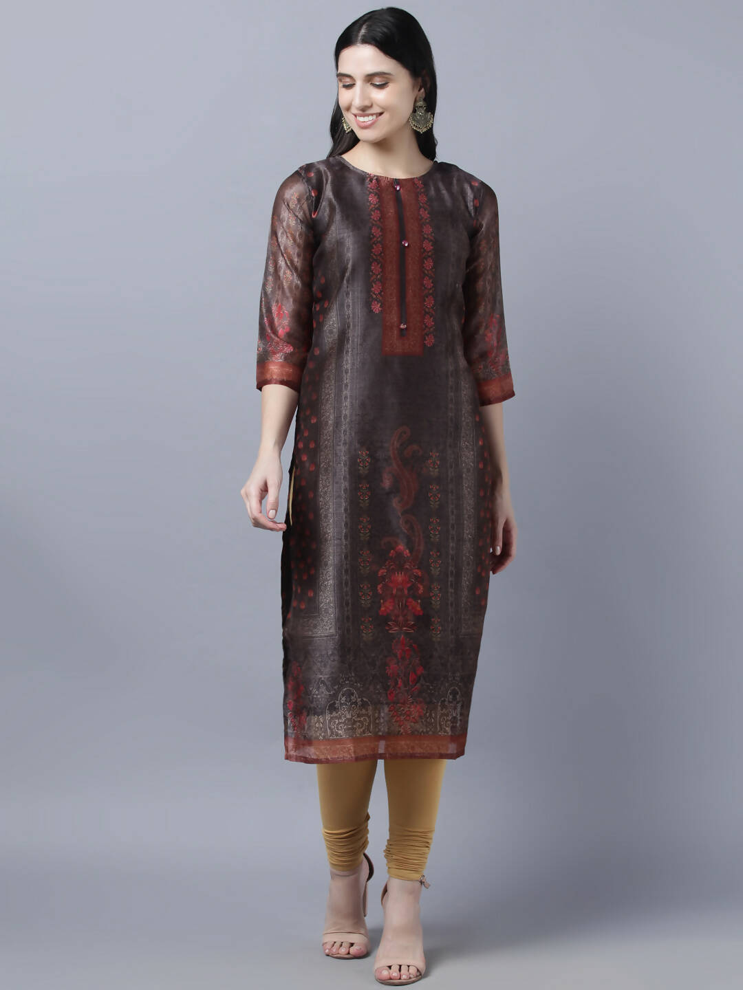 Myshka Women Multicoloured Ethnic Motifs Chanderi Silk Kurta