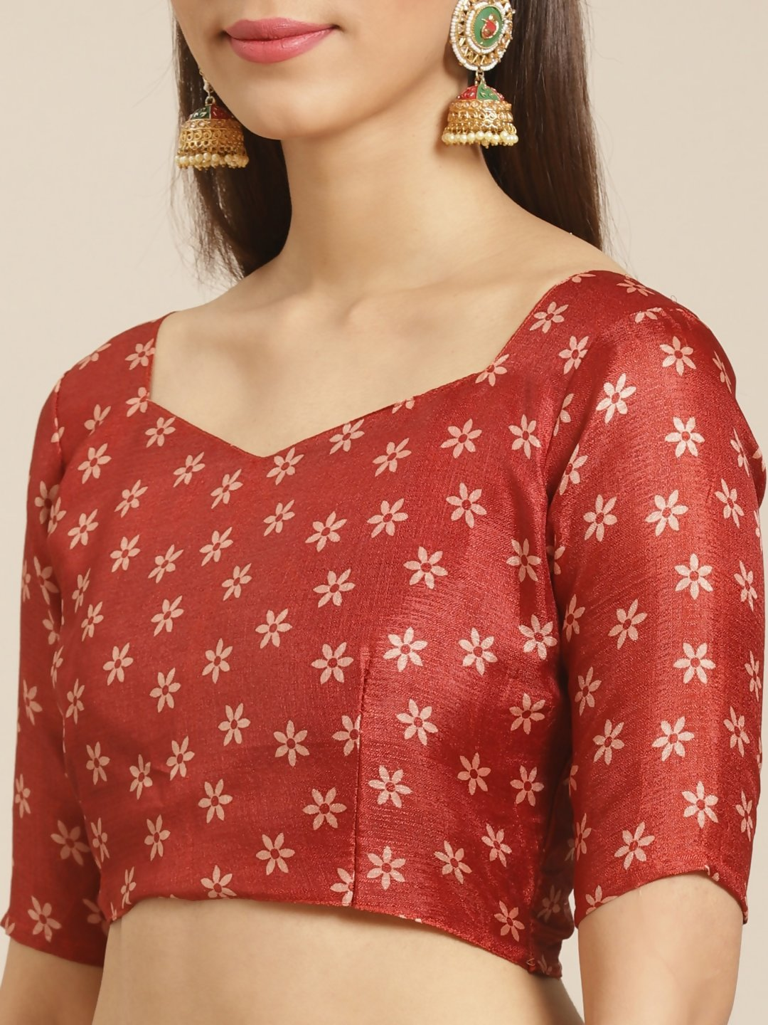 Saree Mall Beige & Red Printed Saree