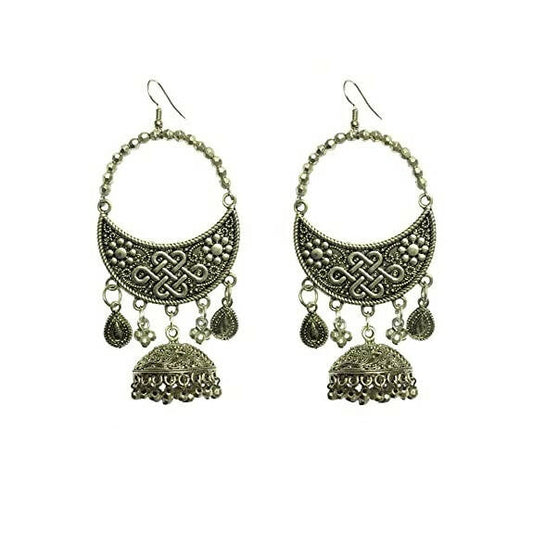 Tiaraa Silver Alloy Oxidised Jhumki Dangle Earrings For Women - Grab2buy