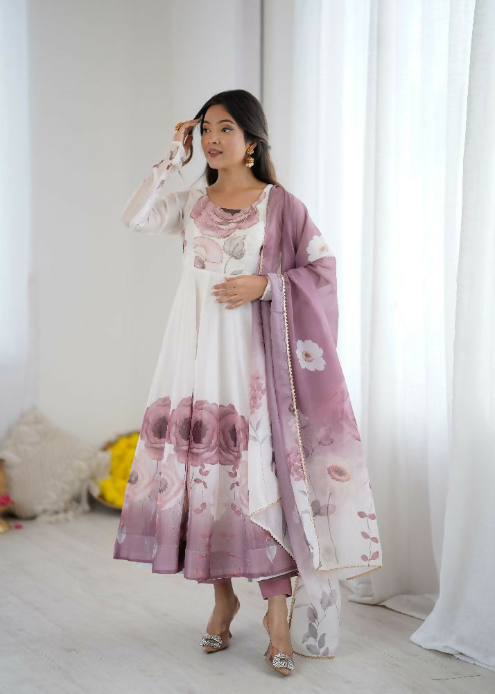 Joban Fashion Onion Pink Kurta Set Organza Sequin Embroidery Work 