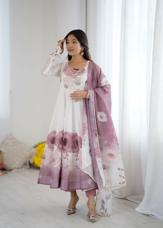 Joban Fashion Onion Pink Kurta Set Organza Sequin Embroidery Work 