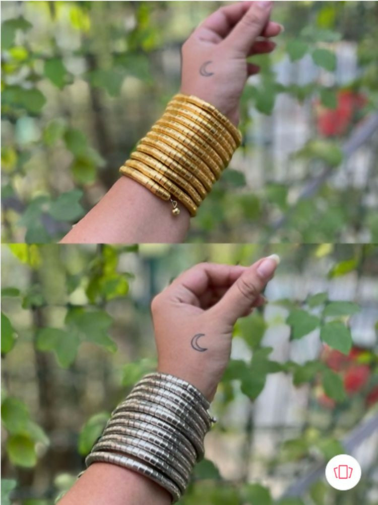 NVR Women Handmade Gold & Silver Polished Viral Spiral Combo Bangles 