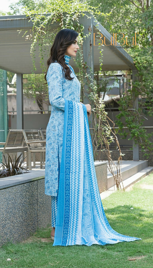 BulBul Fashionista Blue Cotton Kurta Set with Dupatta