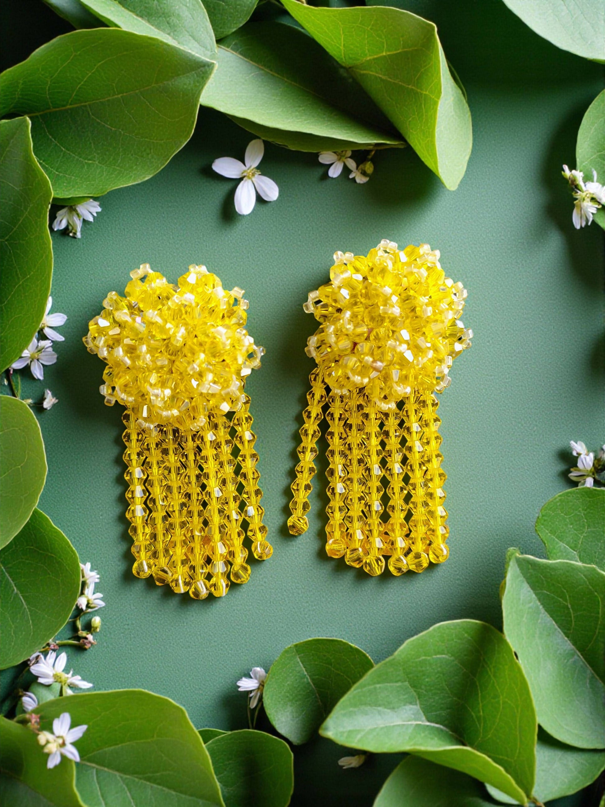 Inhanns Handmade Crystal Water Fall Earrings - Short - Lemon Yellow Small