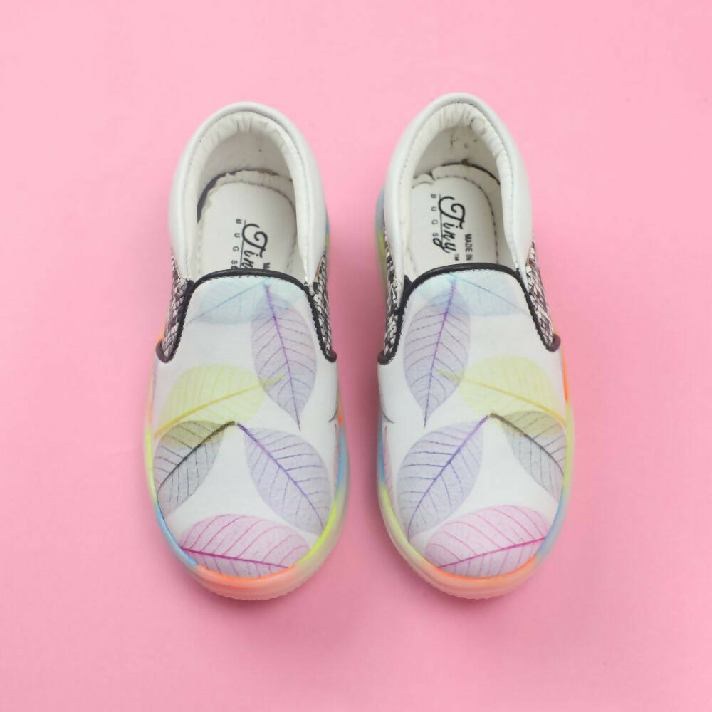 Tiny Bugs Girls Leaf Printed Slip Ons Sneakers - White  Grab2Buy Tiny Bugs Grab2Buy
