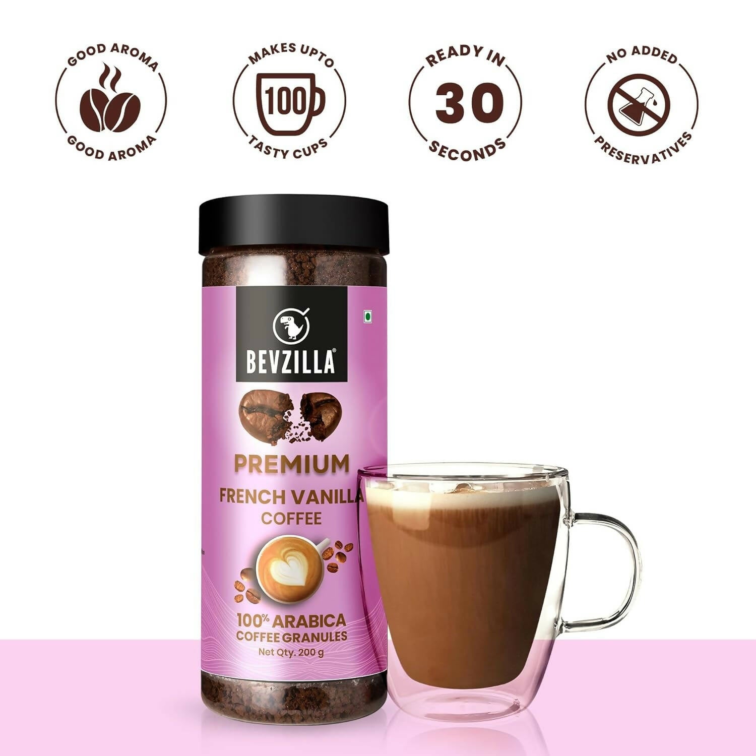 Bevzilla Premium French Vanilla Coffee Powder 100% Arabica 