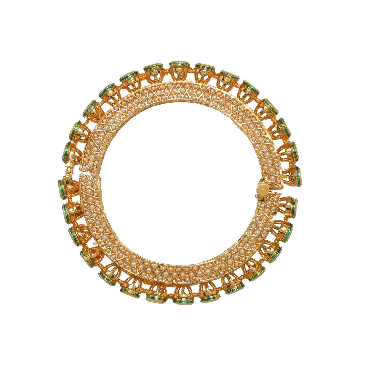 Kundan and Pearl Studded Bangle (Gold) - Ruby Raang 