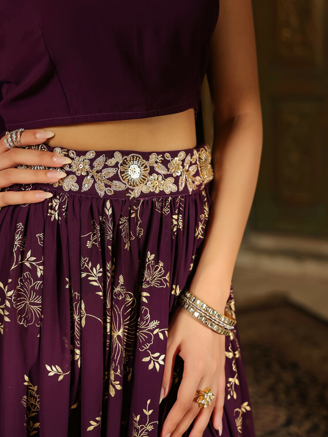 Janasya Purple Georgette Solid Lehenga Choli Dupatta 