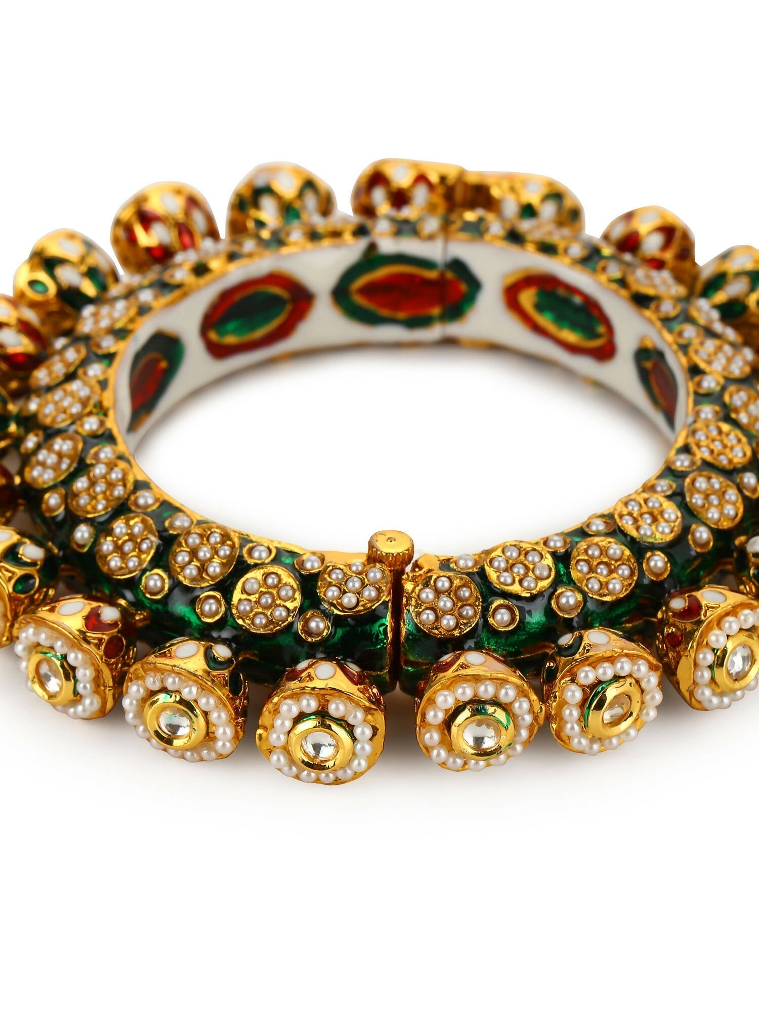 Gold-Polished Green Navratan Meenakari Bangle - Ruby Raang 