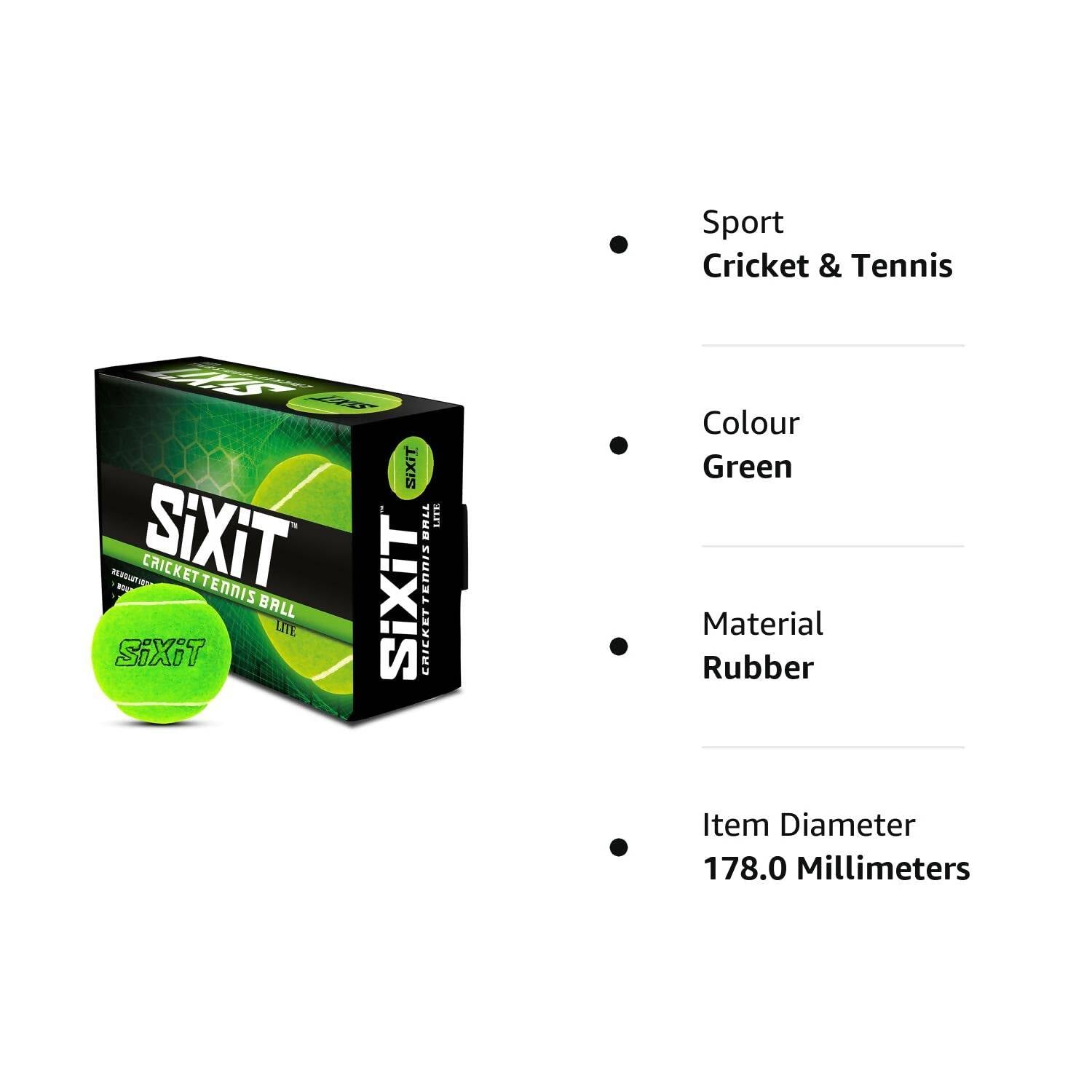 Sixit Lite Cricket Tennis Ball - Green (Pack of 6) 