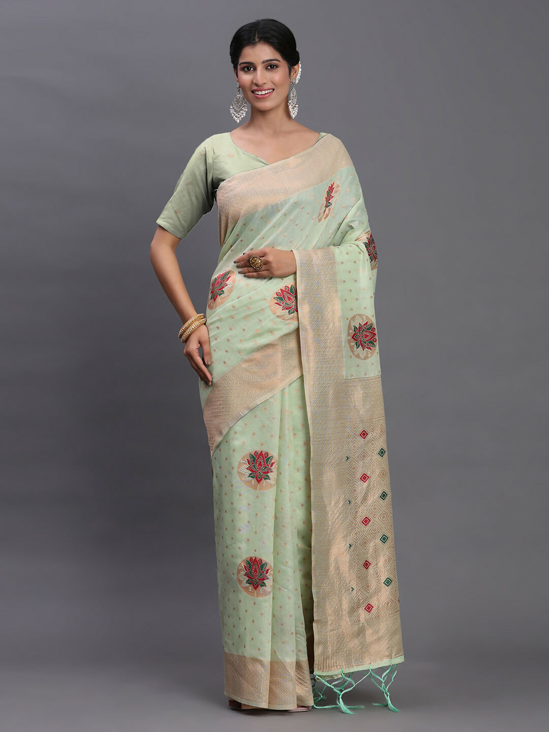 Shree Shyam Fashion Linen Cotton Light Green Saree