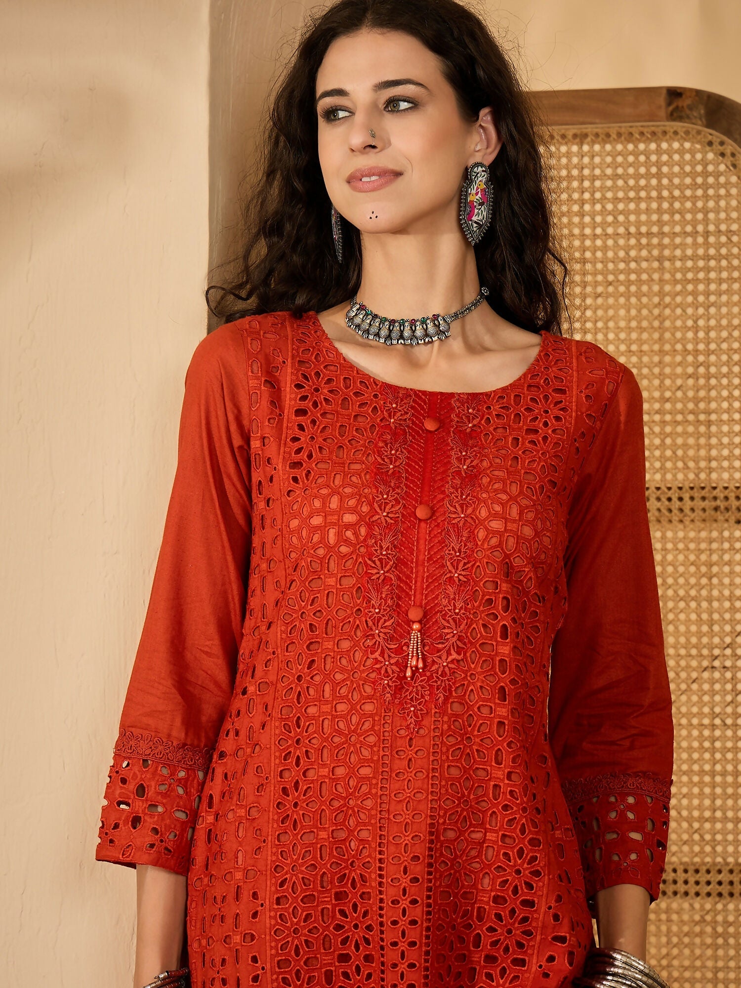 Joban Fashion Embroidery Rust Pure Cotton Cord Set