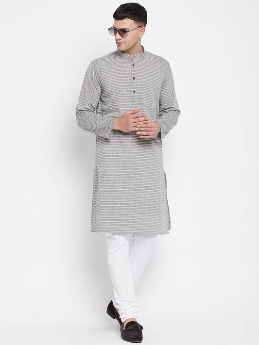 Even Apparels White Pure Cotton Men's Long Kurta With Band Collar - Grab2buy