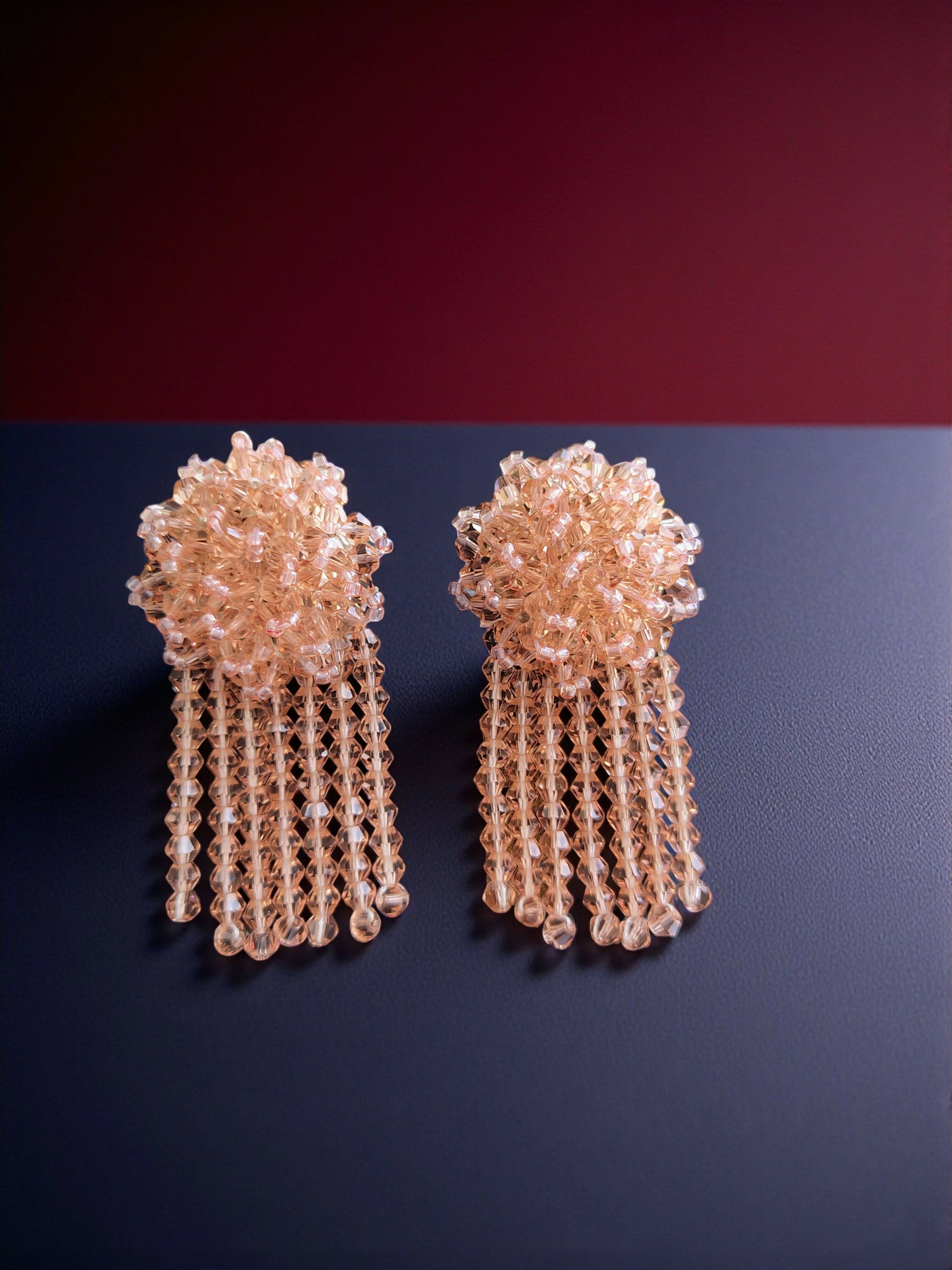 Inhanns Handmade Crystal Water Fall Earrings - Short - Peach Small
