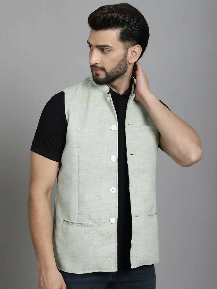 Even Apparels Nehru Jacket With Welt Pockets - Green 