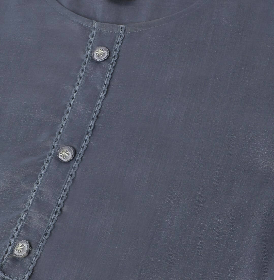 Grey Chinon Silk Embroidered Straight Kurta with Trouser & Dupatta - Salimar