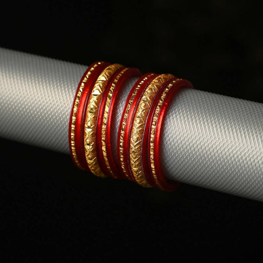 Afast Designer Fancy Party Bangle/ Kada Set, Red And Gold, Sheep, Pack Of 6 - Grab2buy