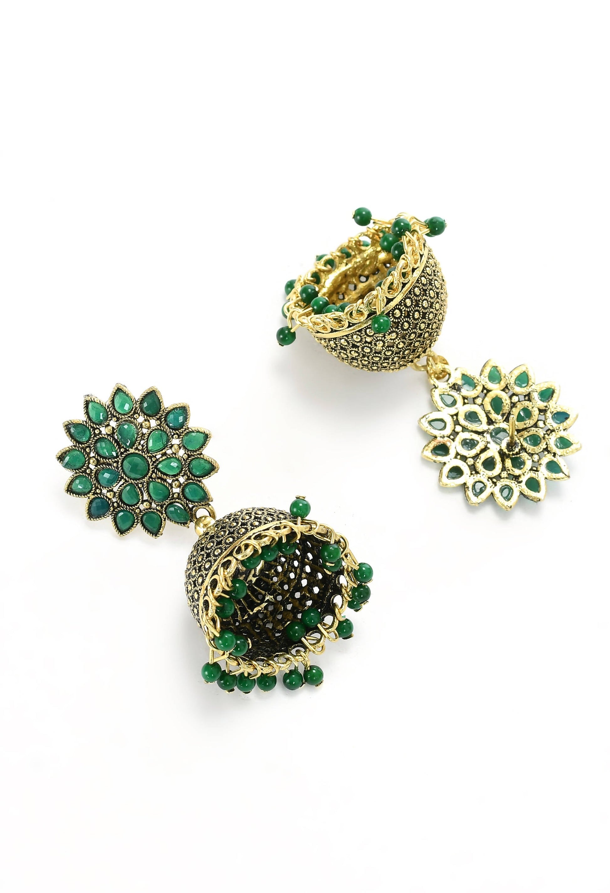 Mominos Fashion Johar Kamal Beautiful Kundan Work Jhumka With Green Beads - Grab2buy