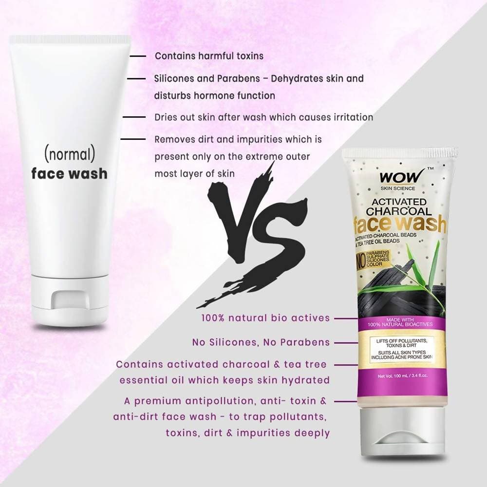 Wow Skin Science Charcoal + Glycolic Acid Detoxifying Face Wash for Oil Control + Gentle Exfoliation with Tea Tree & Aloe  Grab2Buy Wow Skin Science Grab2Buy