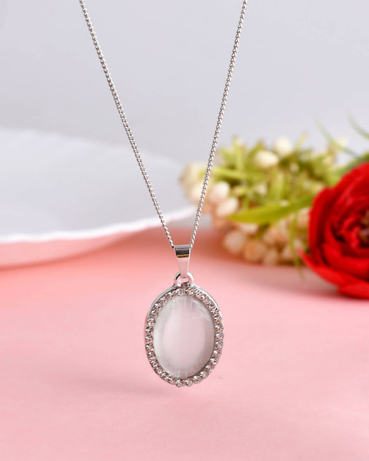 VOJ Women Beads Stainless Steel Sliver-Plated Chain with Oval-Shape Pendant - Grab2buy