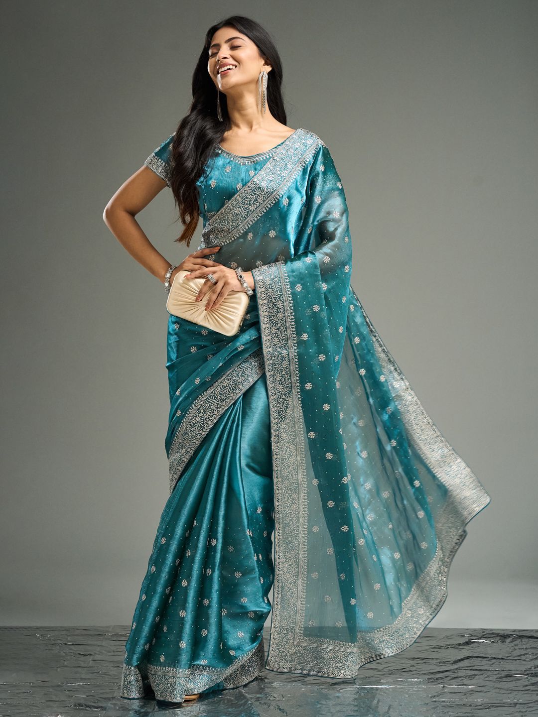 kasee Floral Embroidered Silk Blend Saree