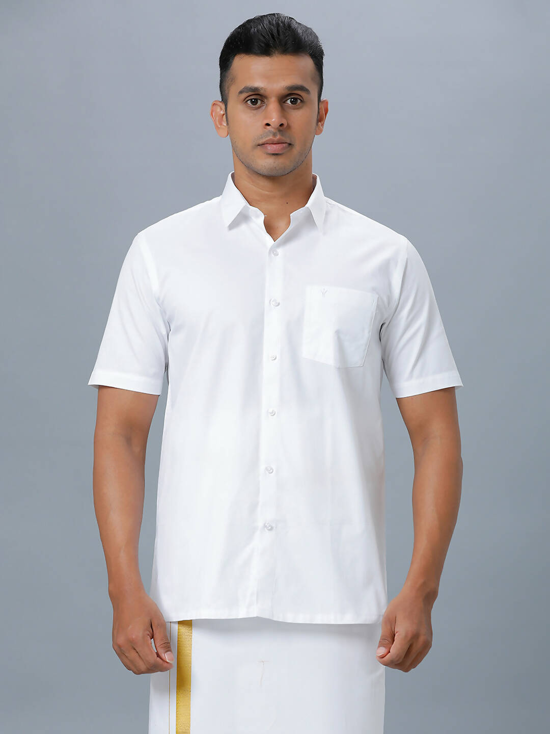 Ramraj Cotton Mens Half Sleeve Formal Poly Cotton White Shirt 
