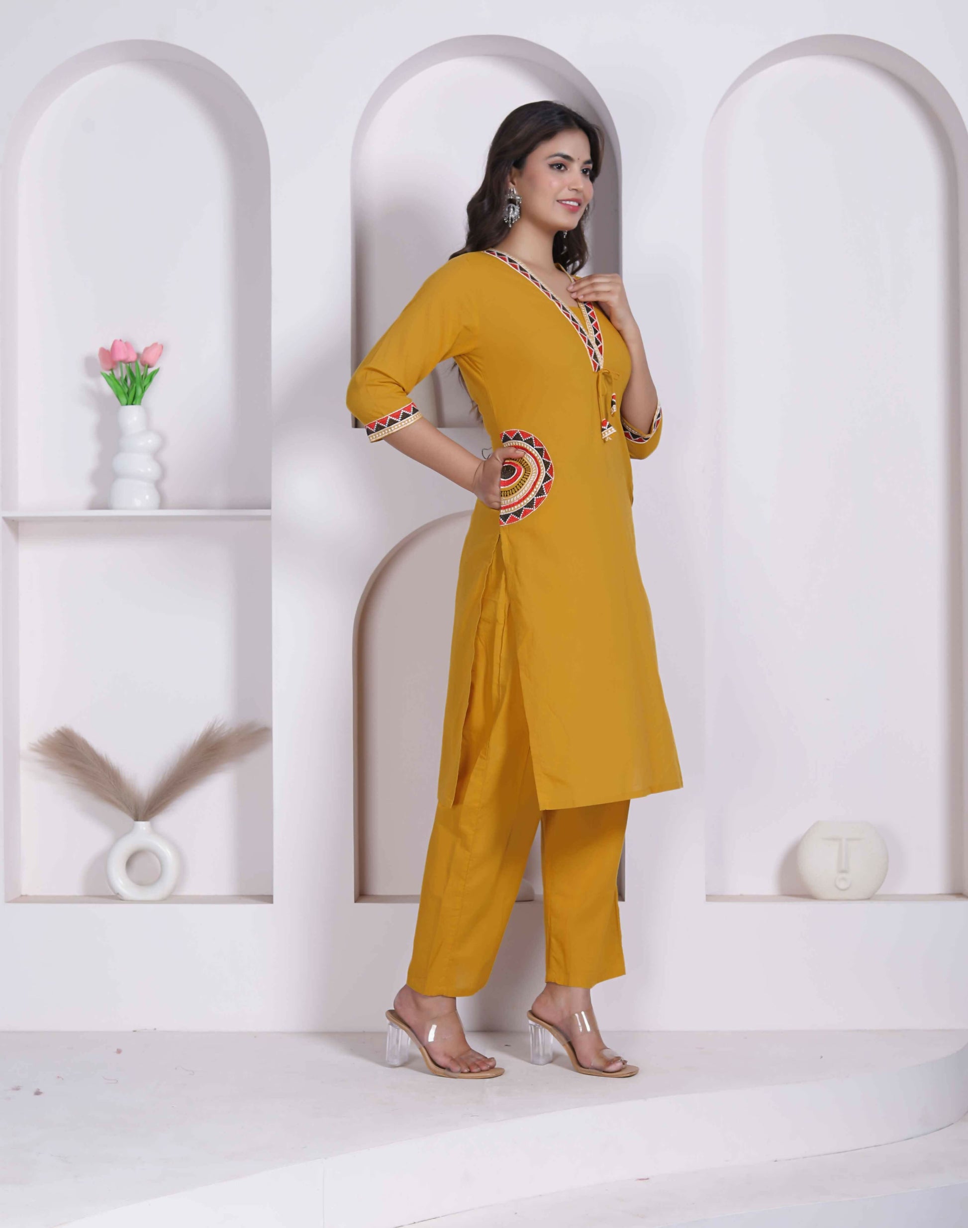 Miravan Womens Yellow Kurta And Palazzo Set