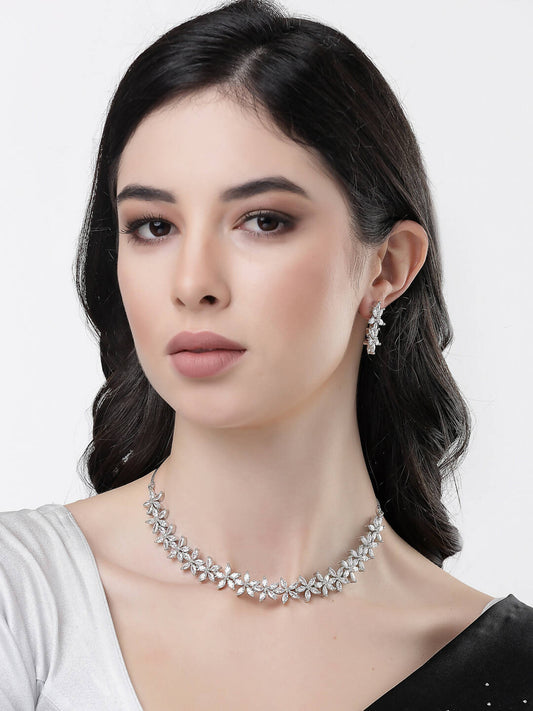 NVR Women Silver Plated Cz Stone Handcrafted Jewellery Set - Grab2buy