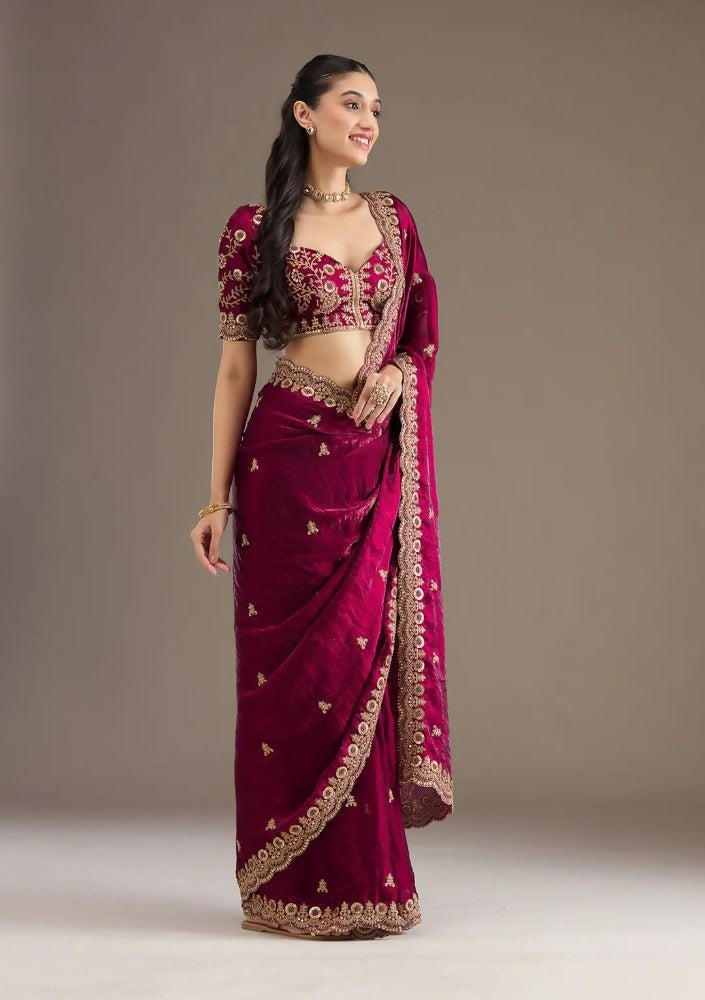 Joban Fashion Red Frendy Satin Silk Party Wear Sarees