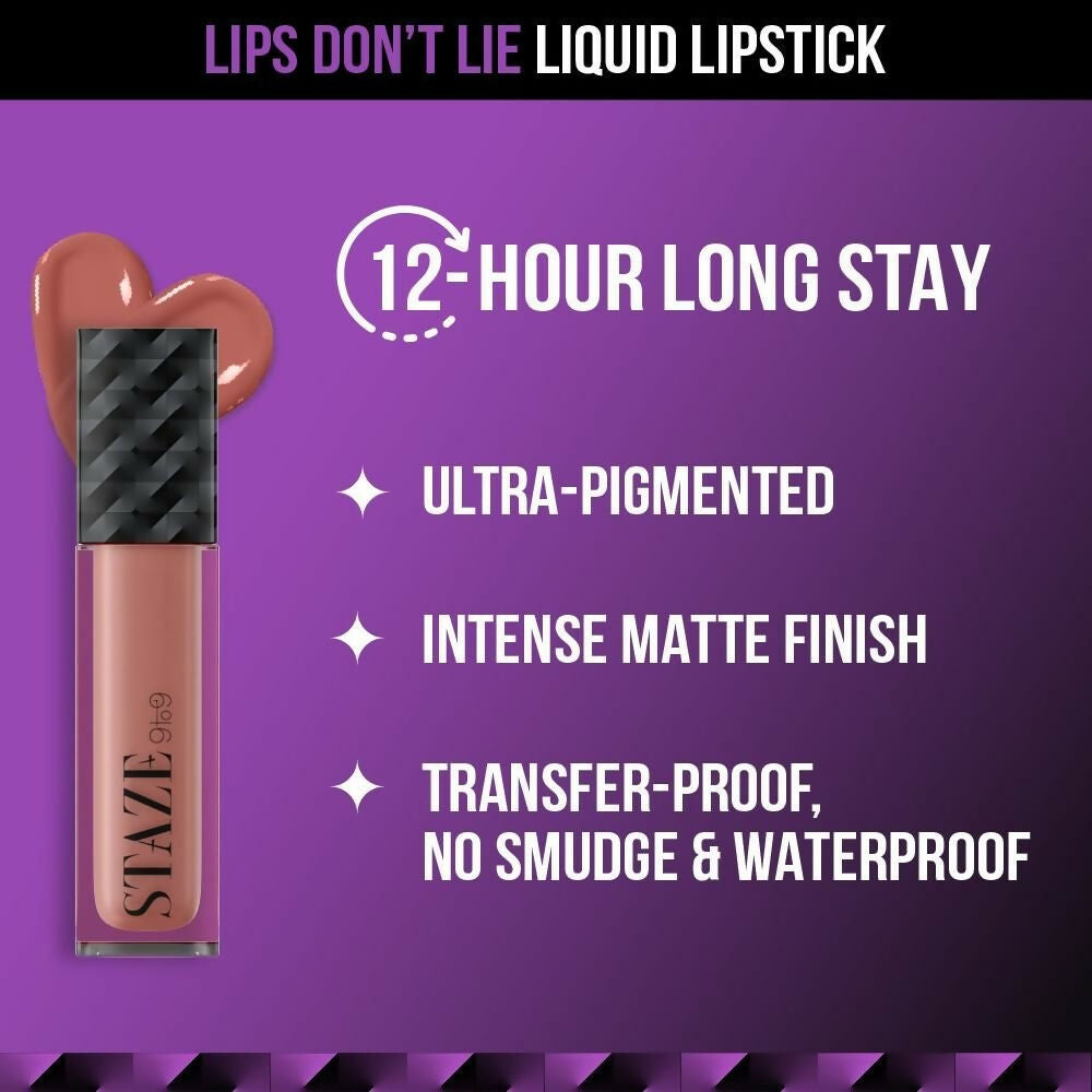 Staze 9to9 Lips Don't Lie Matte + Transferproof Liquid Lipstick - 12 Nude Spice 