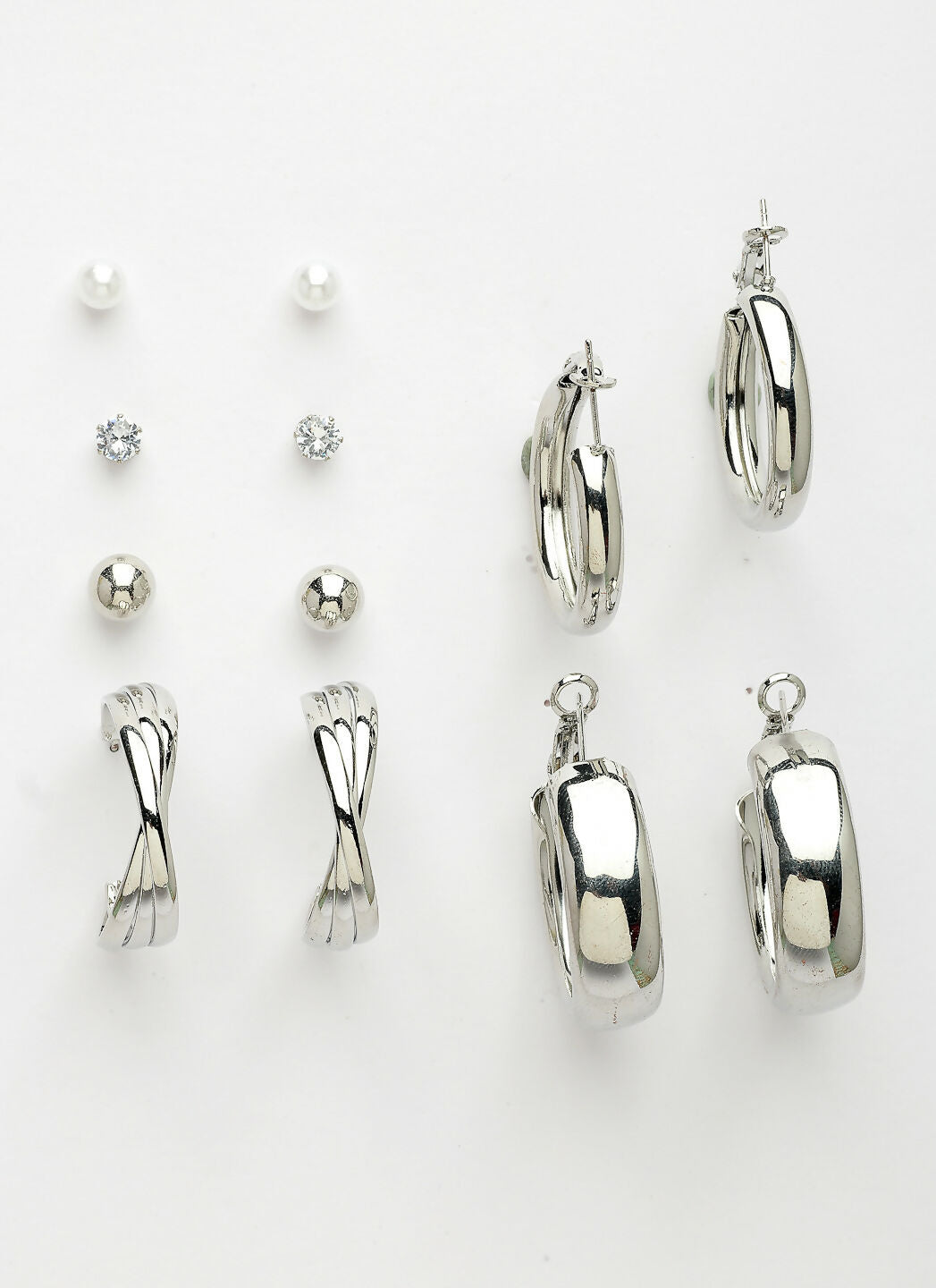 NVR Women's Set of 6 Silver-Plated Contemporary Hoop Earrings 