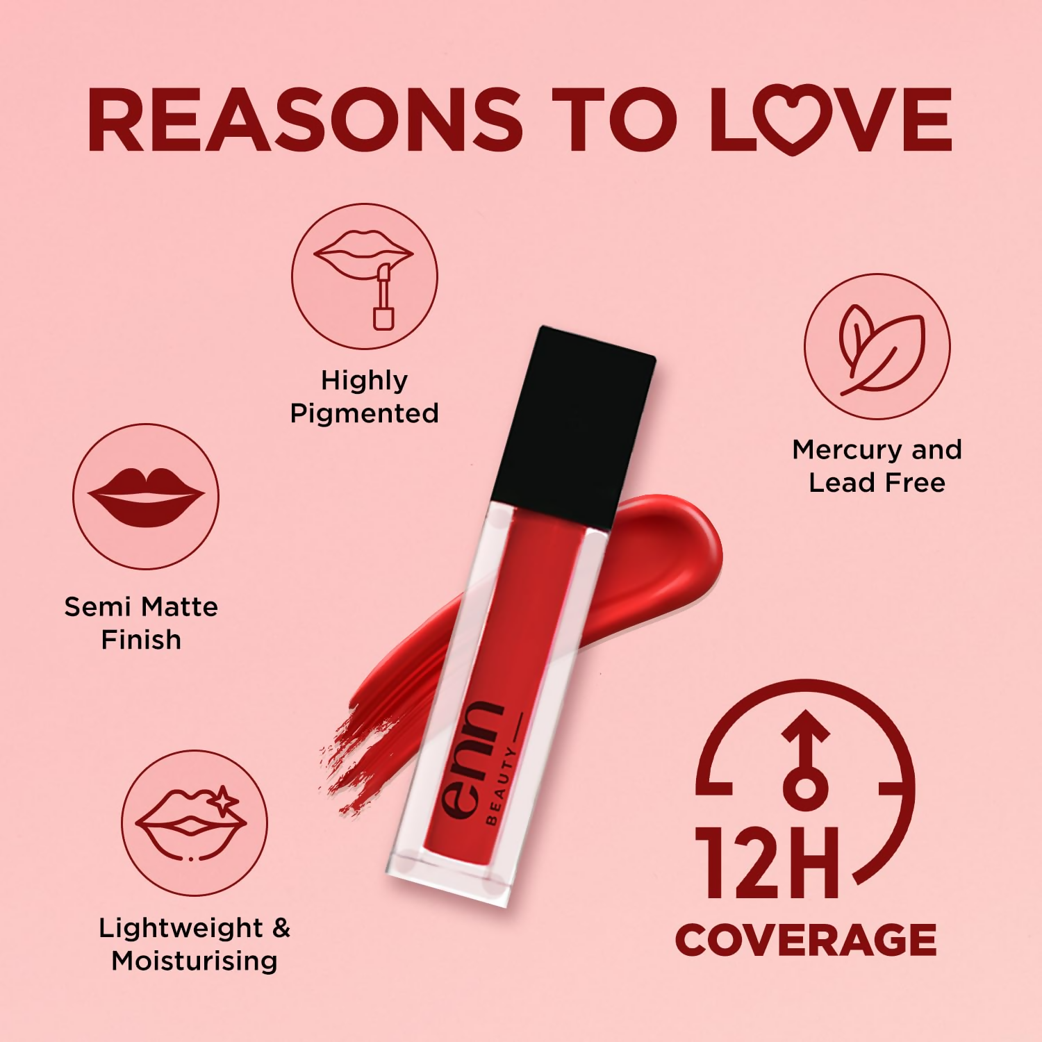 Enn Semi Matte Red Liquid Lipstick - Sangria Red 