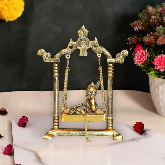 Chhariya Crafts Metal Krishna Jhula Laddu Gopal Idol - Grab2buy