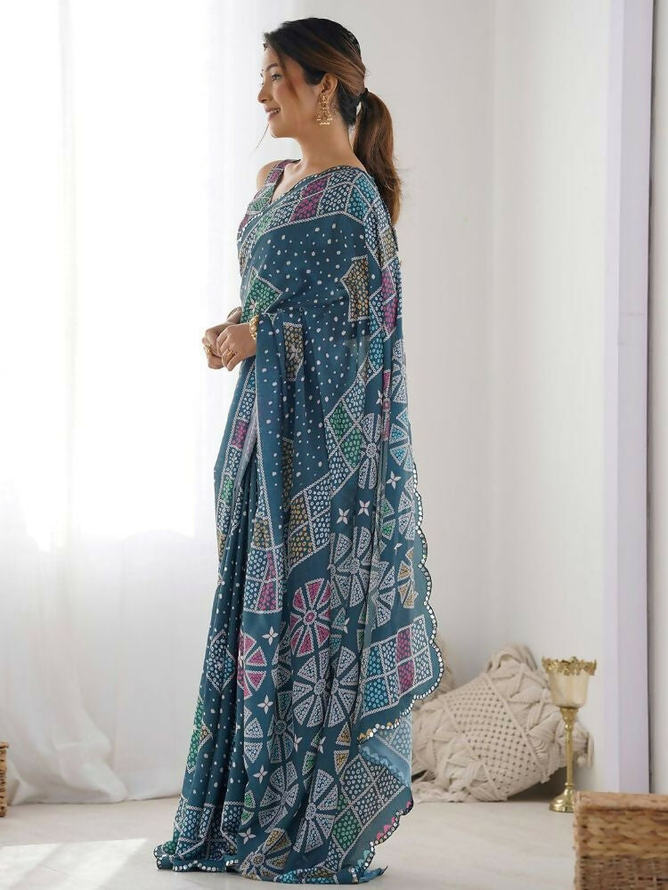 PR Fashion Moppich Georgette Digital Print With Mirror Work Saree