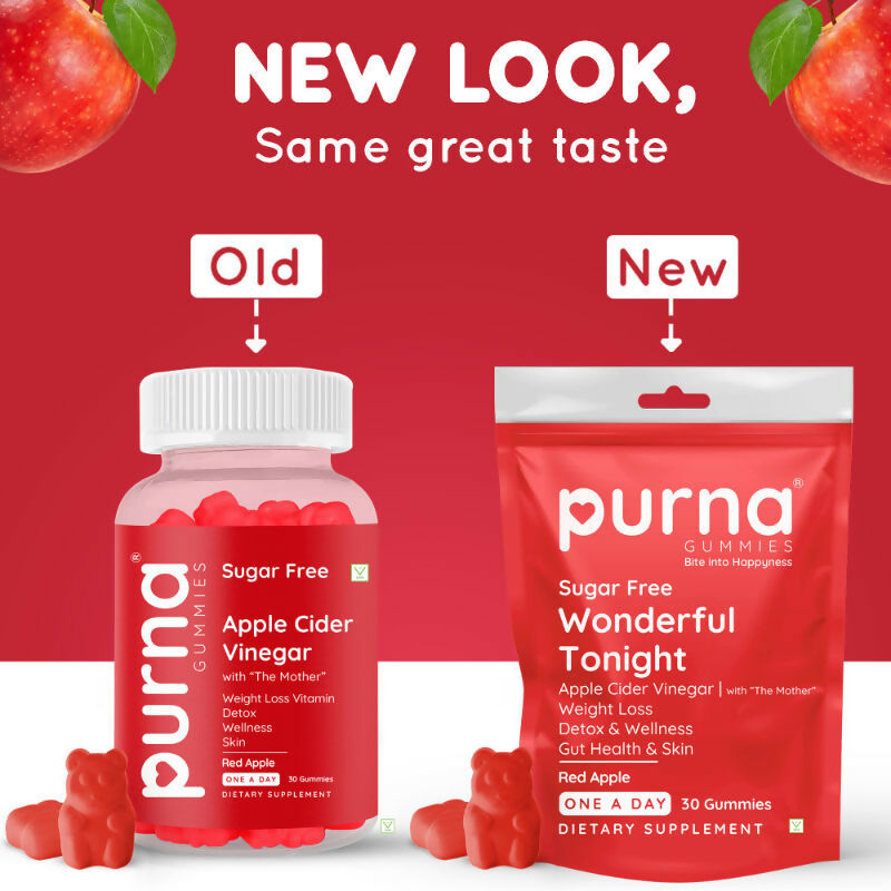 Purna Gummies Apple Cider Vinegar for Adults & Kids Better Digestion & Clear Skin 